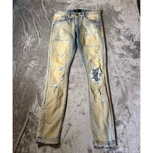 Valabasas Distressed Slim Jeans Mens 29X31 Light Wash Sand Tint Ripped Repaired